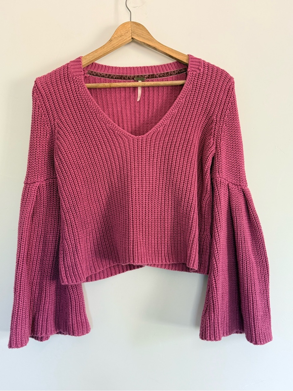 Free People Damsel Bell Sleeve Cotton Sweater
Size XS | Mauve Pink | Boho Knit - Picture 2 of 5